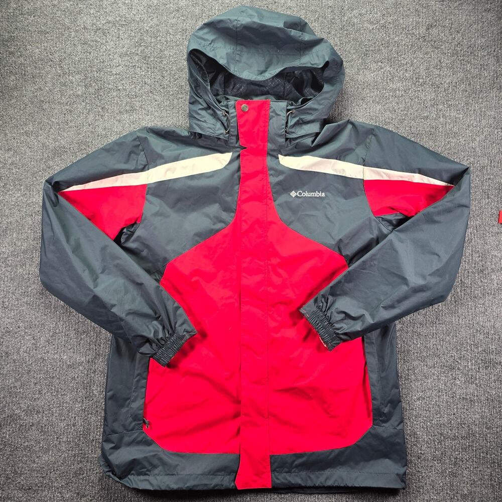Columbia Interchange Jacket Mens Large Gray Red Waterproof Hooded SHELL ONLY